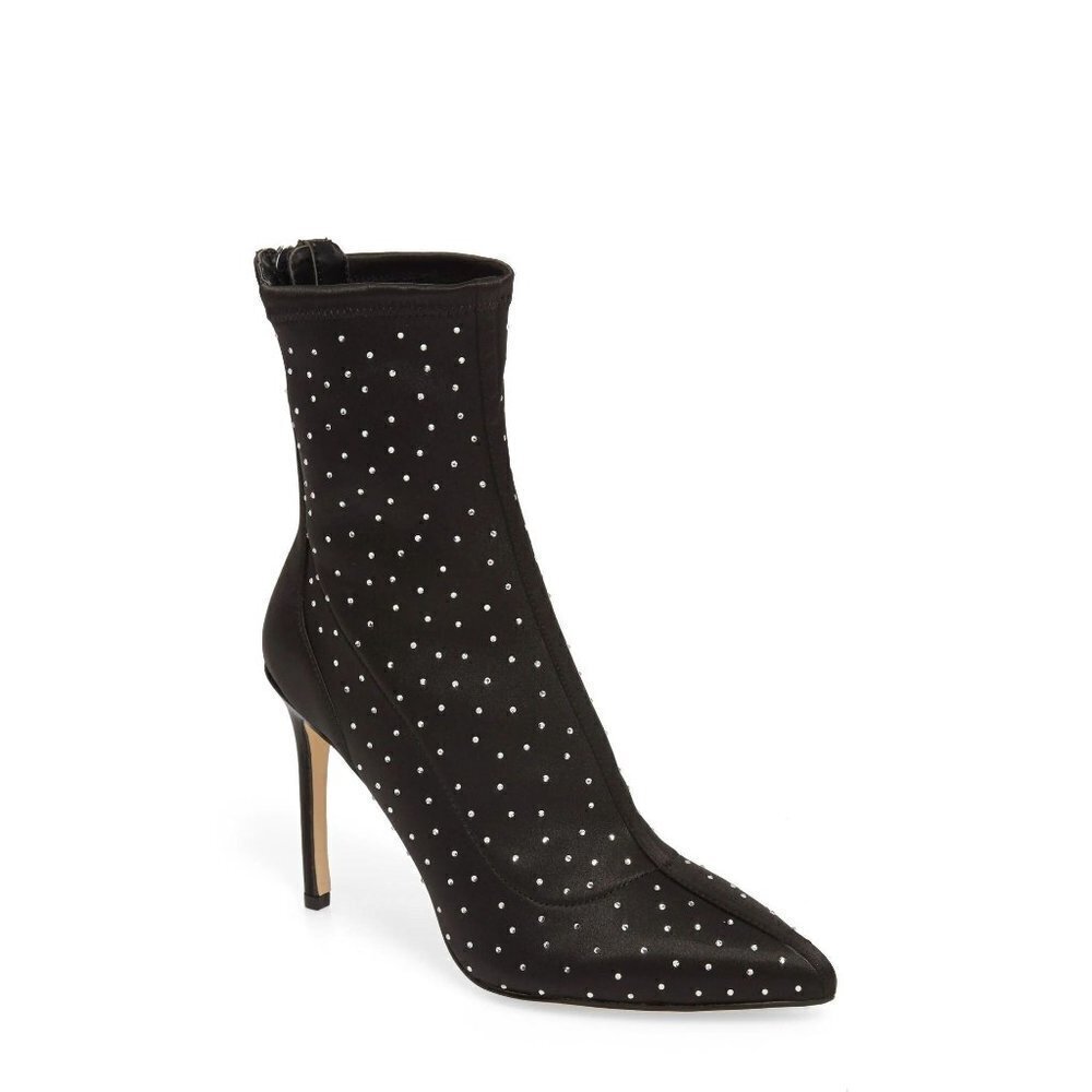 New Jewel Badgley Mischka Margot 7.5 Embellished Stretch Bootie Black Womens NWT